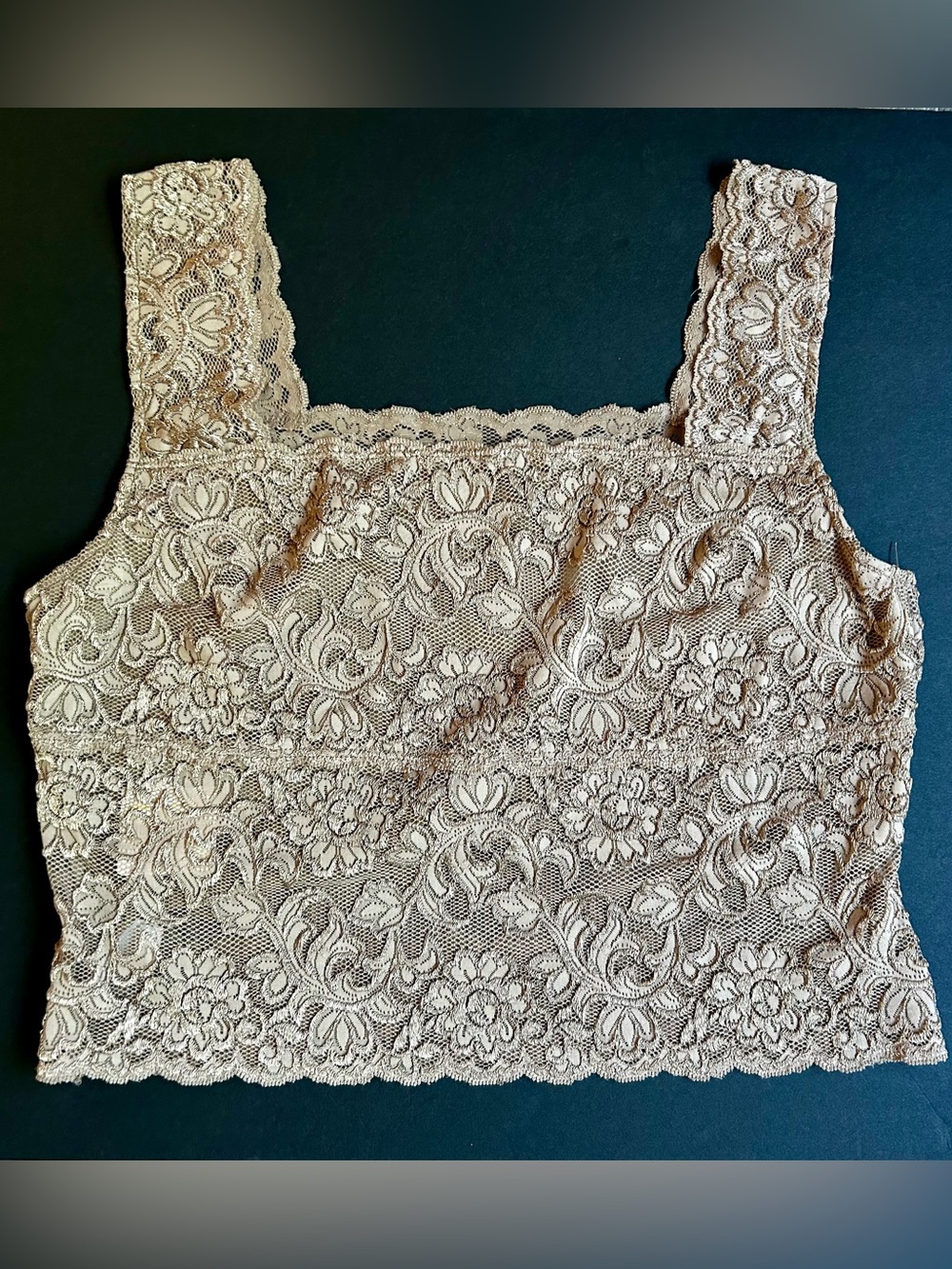 Hanky Panky Vintage NWT Taupe Chai Bralette Stretch Lace Crop Cami Size Large